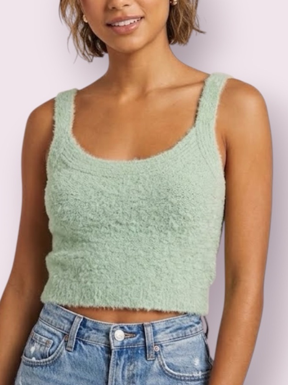 Abercrombie & Fitch AF Lounge Collection Boucle Tank Top Cropped Green Small